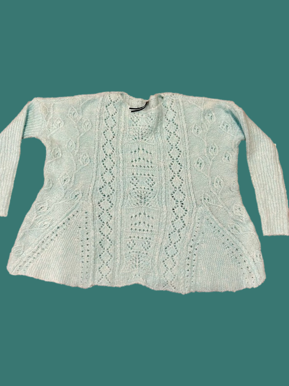 Anthropologie Pale Blue Open-Knit Scoop Neck Sweater - Picture 4 of 6